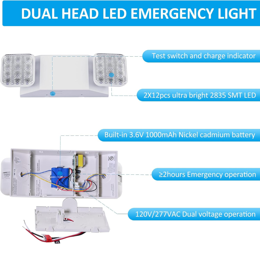 Dual head emergency lights at switchtoled