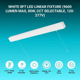 White LED linear fixture with specifications on a blue background