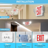 Installation guide for exit signs showing different mounting options and steps.