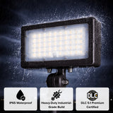 IP65 waterproof LED flood light operating in heavy rain with durable die-cast aluminum construction
