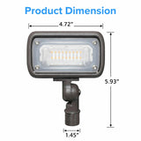 LED flood light with dimensions labeled on a white background