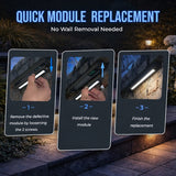 Quick replaceable LED hardscape light module showing easy two screw installation process