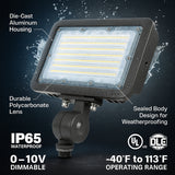 LED flood light with features highlighted on a dark background