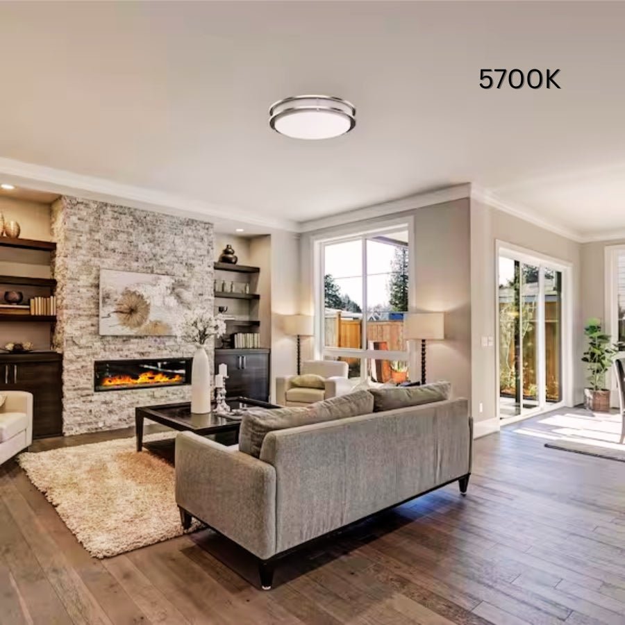 led flush mount light 14 inch, 5700k color temperature at switch to led