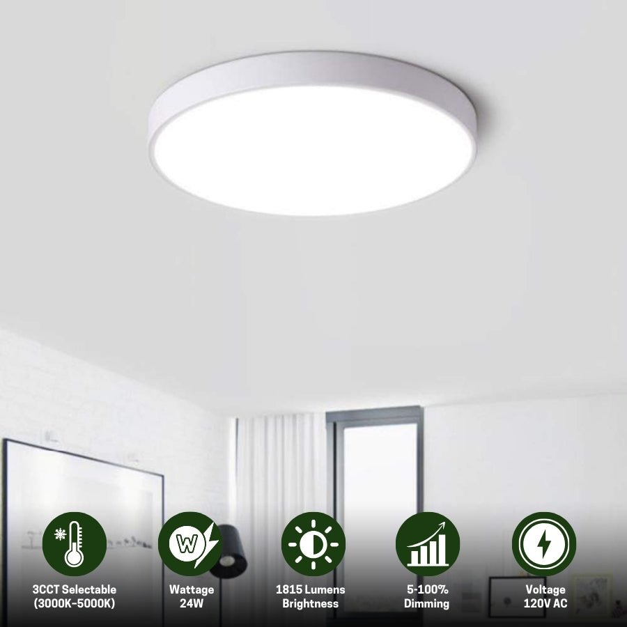 led flush mount light 3cct, 24w 1815 lumens