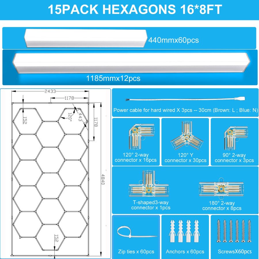 led garage lights 15 pack hexagon measurements 16 by 8 feet at switchtoled.com