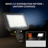 LED flood light with NEMA 7x7 distribution pattern and uniform coverage features.