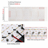 Technical diagram of LED light board with measurements and locking terminals