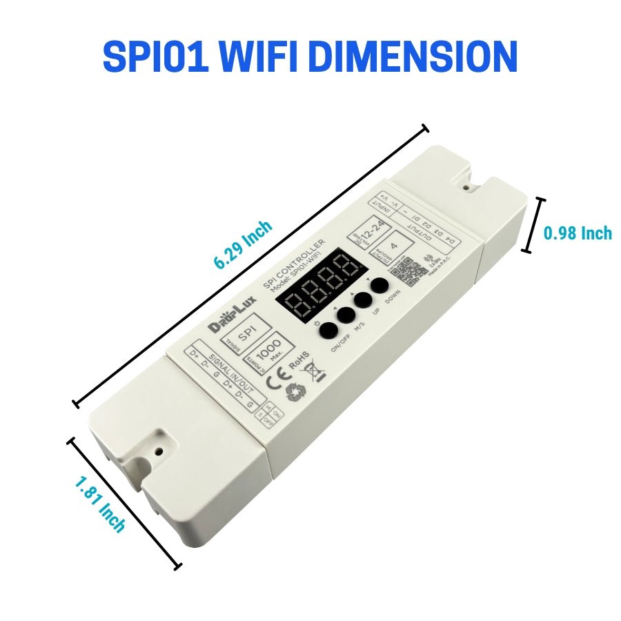 led light strip controller PI01 wifi length 6.29 inch, width 1.81 inch and height 0.98 inch at switchtoled