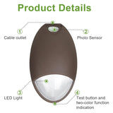 Diagram of a brown led outdoor wall pack lighting outdoor light fixture with labeled parts on a white background