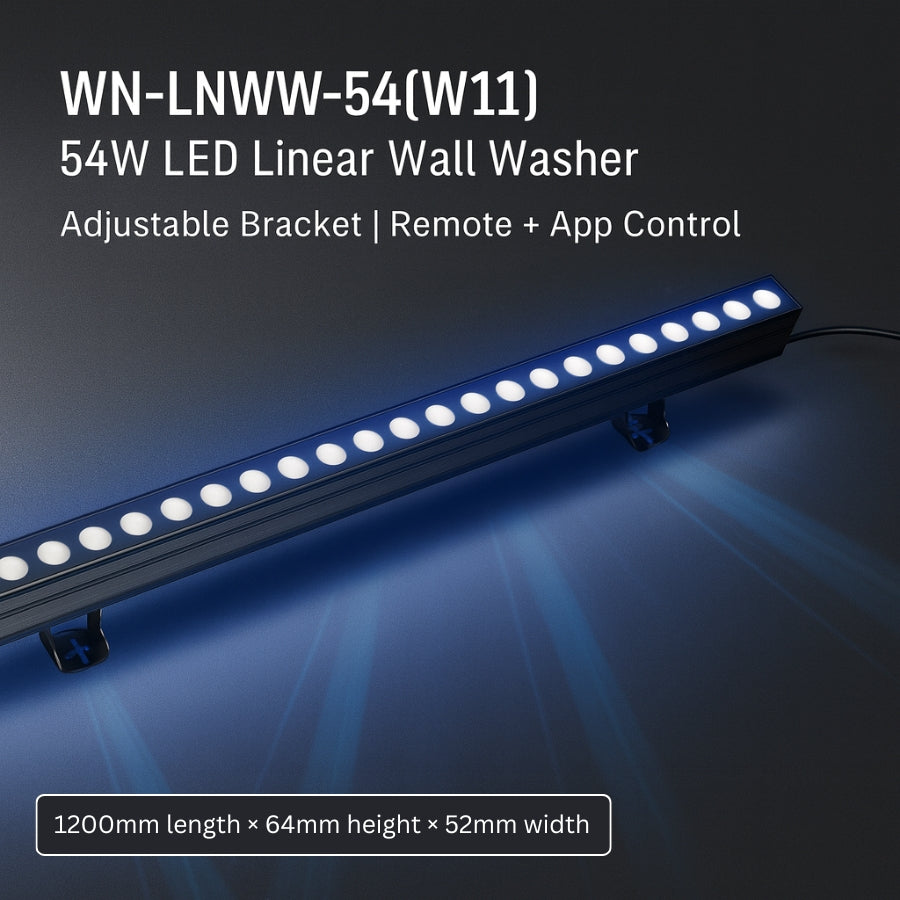54W LED Linear Wall Washer with adjustable bracket on a dark background