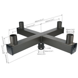 Black metal bracket with dimensions on a white background