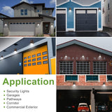Collage of various garage doors and building exteriors with text on application for light wall packat switchtoled