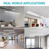 Collage of office interior design with modern lighting fixtures.