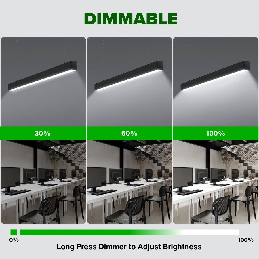 Dimmable LED strip light with three brightness levels in a classroom setting.
