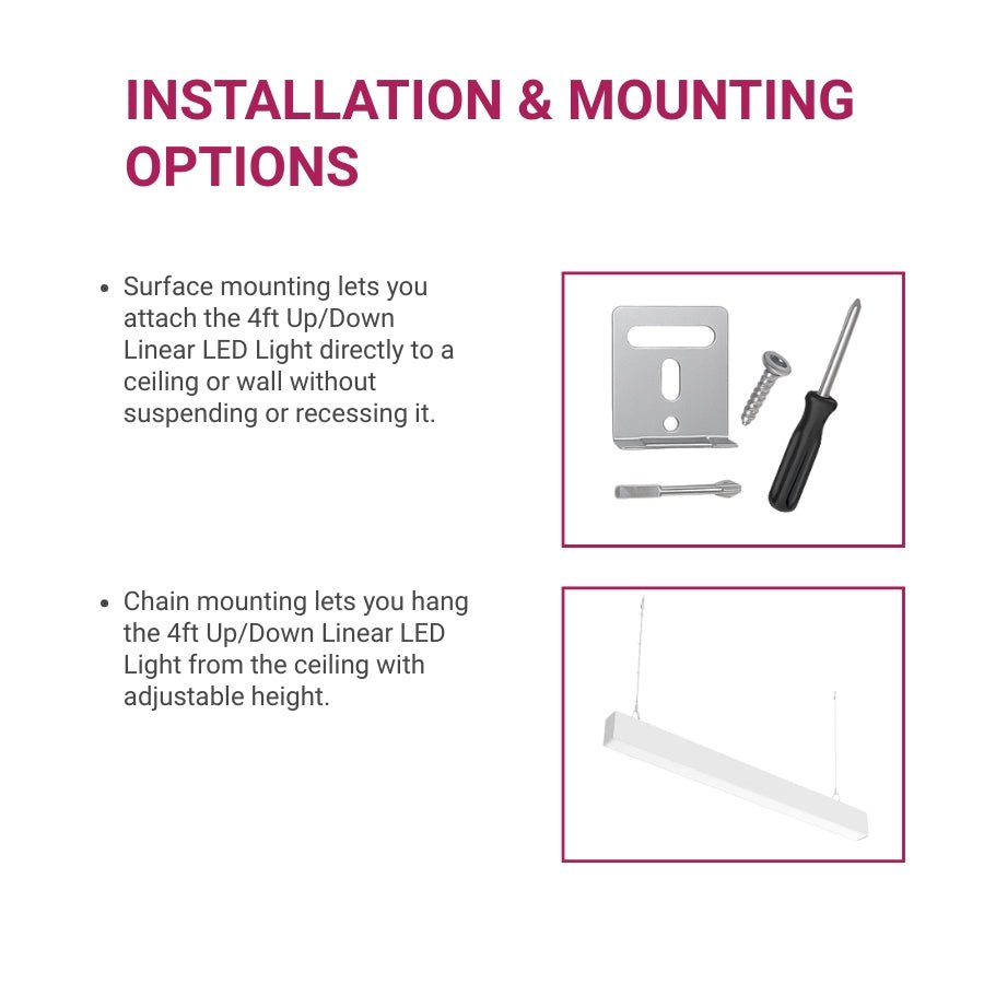 Installation and mounting options of linear light fixtures 4ft at switchtoled