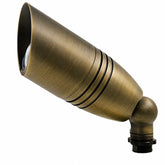 Solid brass low voltage landscape spotlight fixture for outdoor garden and tree uplighting.