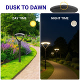 Comparison of a garden path during day and night with a lamp post light