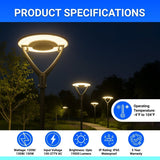 outdoor post lighting fixtures 100-277V AC voltage, 19500 lumens, 5 year warranty at switchtoled