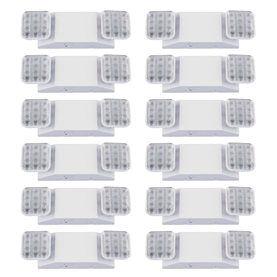 12 pack plug in emergency lights with battery backup at switchtoled on white background