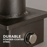 Close-up of durable powder-coated steel with a bolt, on a gray background.