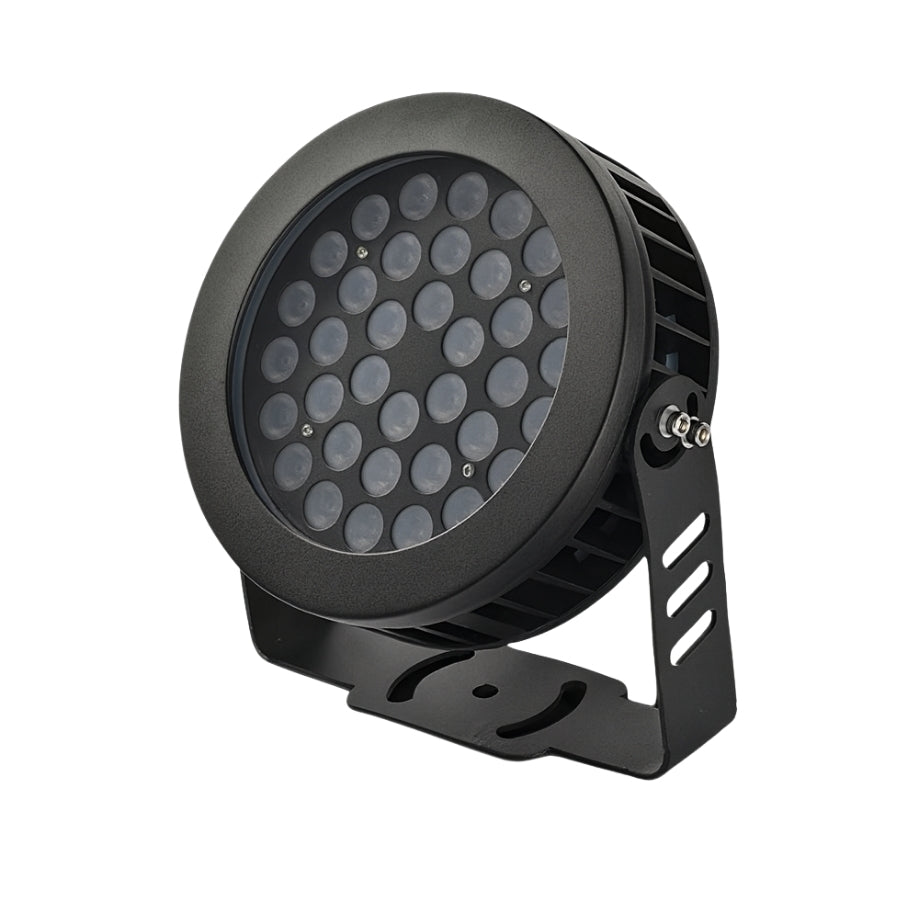 Black LED light fixture on a white background, rgb led flood light