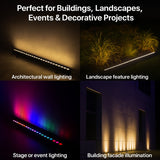 LED strip lights used for architectural wall, landscape feature, stage event, and building facade illumination.