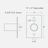 Technical drawing of a 6" x 3" base plate with dimensions labeled