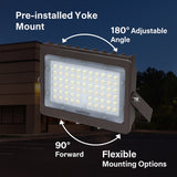 SwitchToLED LED Flood Light with pre-installed yoke mount, 180-degree adjustable angle, flexible wall and surface mounting outdoor security lighting