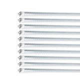 SwitchToLED T8 LED light fixtures arranged in parallel, showcasing slim linear design and integrated LEDs