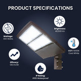 300w led shoebox light fixture with specifications on a dark background