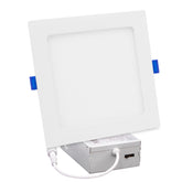 Square recessed ceiling light with electrical components on a white background