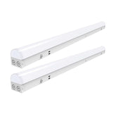 Two white LED light bars on a white background