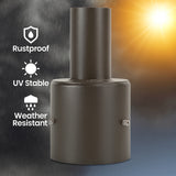 Rustproof, UV stable, and weather resistant metal fitting with a dark background