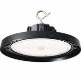 ufo high bay led lighting Industrial ceiling light fixture with black rim and white interior on a white background