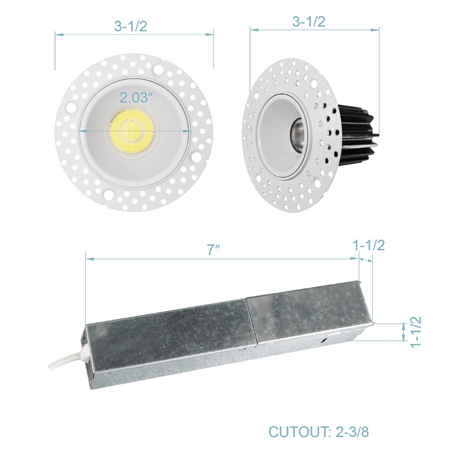 Product dimension of trimless recessed downlight 1 inch at switchtoled