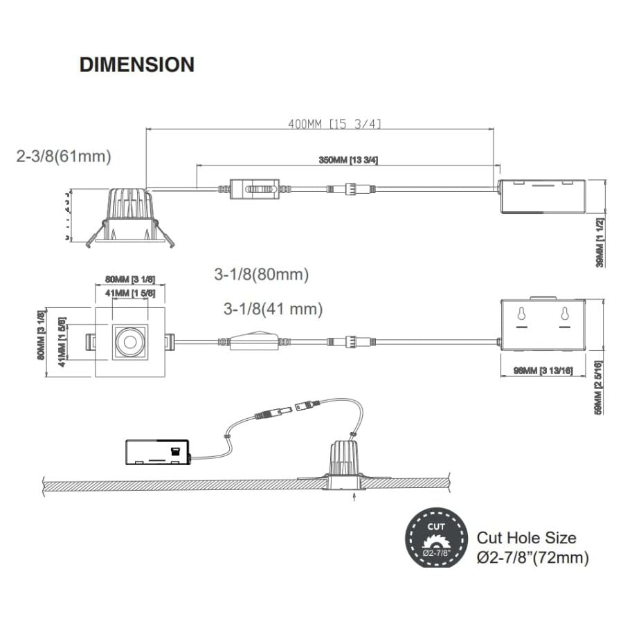 trimless recessed downlights measurements at switchtoled