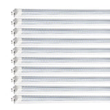 Multiple LED light tube arranged in a row on a white background