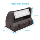 wall pack led light with dimensions labeled on a white background at switchtoled