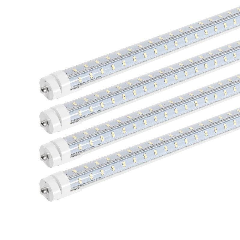 Super Bright V Shaped 8FT 270° Angel, 4 Row LEDs 80W 10800lm 6500K Cold White, 8 Foot FA8 Single Pin LED Tube Lights, T8 T10 T12 LED Tube Lights, Clear PC Cover, Dual-Ended Power AC100-277V