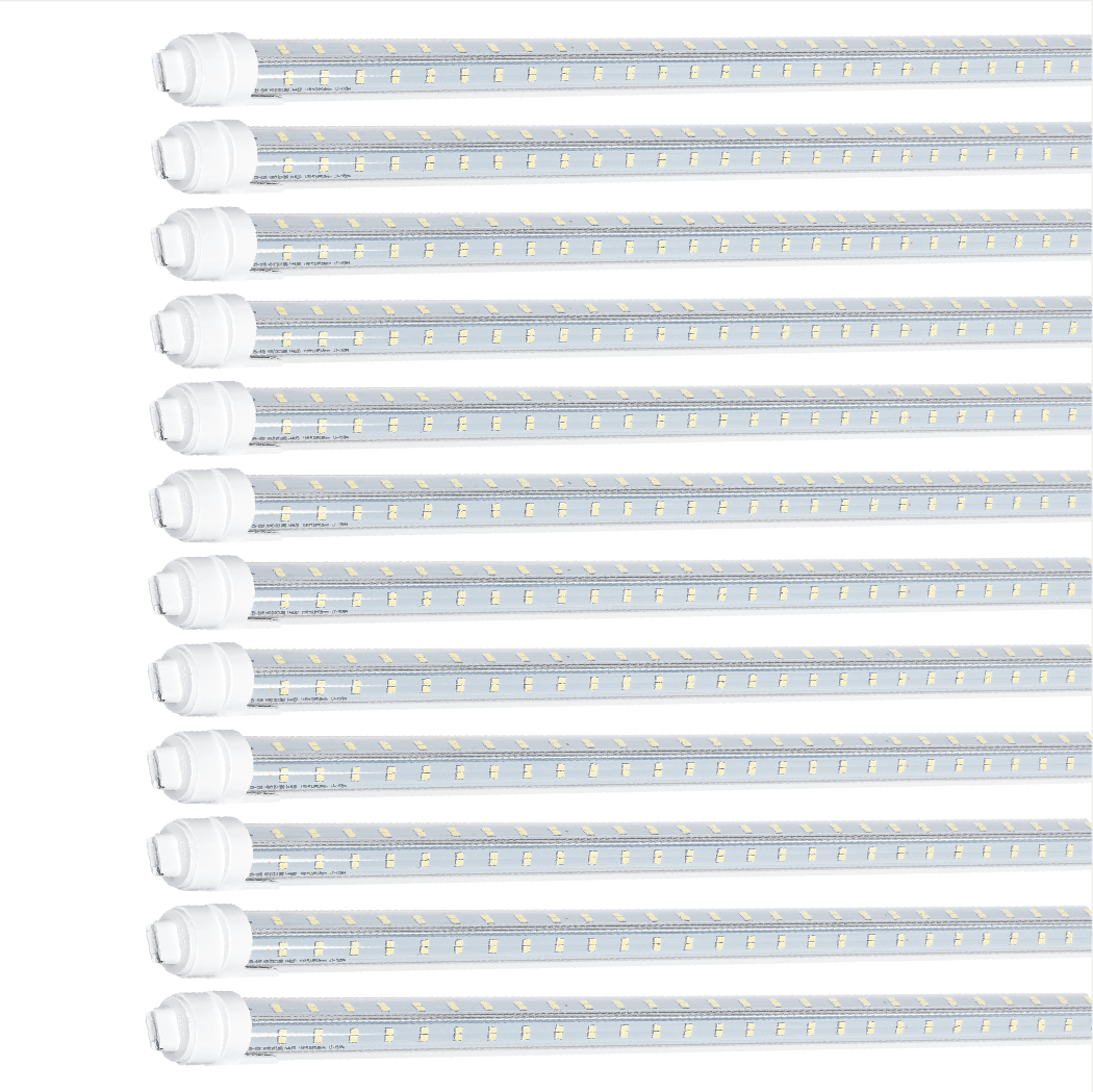 Super Bright V Shaped 8FT R17D/HO LED Tube Lights 270° Angel, 4 Row LEDs 80W 10800lm 6500K Cold White, Clear PC Cover (Replace for F96T12/CW/HO150W) Ballast Bypass Dual-Ended Power AC100-277V