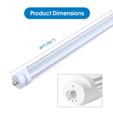 T8 8FT LED Tube Light, 8 Foot T8 V Shaped Single Pin FA8 Base, Ballast Bypass 270° 50W 6750LM, 6500K Cool White, Clear PC Cover (Replace 150W LED Flourescent Bulbs) Dual-Ended Power AC100-277V