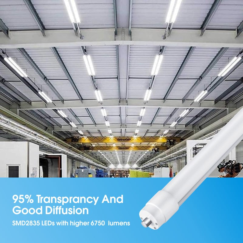 T8 8FT LED Tube Light, 8 Foot T8 LED Tube Light Single Pin FA8 Base, Ballast Bypass 50W 6750LM, 6500K Cool White, Frosted Cover (Replace 150W LED Flourescent Bulbs) Dual-Ended Power AC100-277V