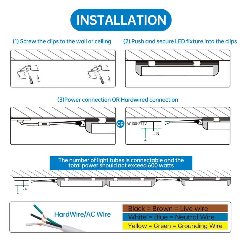 LED Shop Light, 50W 6500LM 6500K, 4FT 270° Angel 4 Row LEDs V Shaped Integrated Fixture, T8 Tube Light, Cool White, Clear Cover, Higher Brightness, LED Shop Lights for Garage Warehouse Workshop 6 Pack