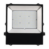 LED flood light with black frame and visible LED components on a white background