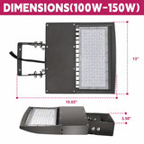 LED flood light with dimensions labeled on a white background