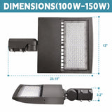LED street light with dimensions labeled on a white background