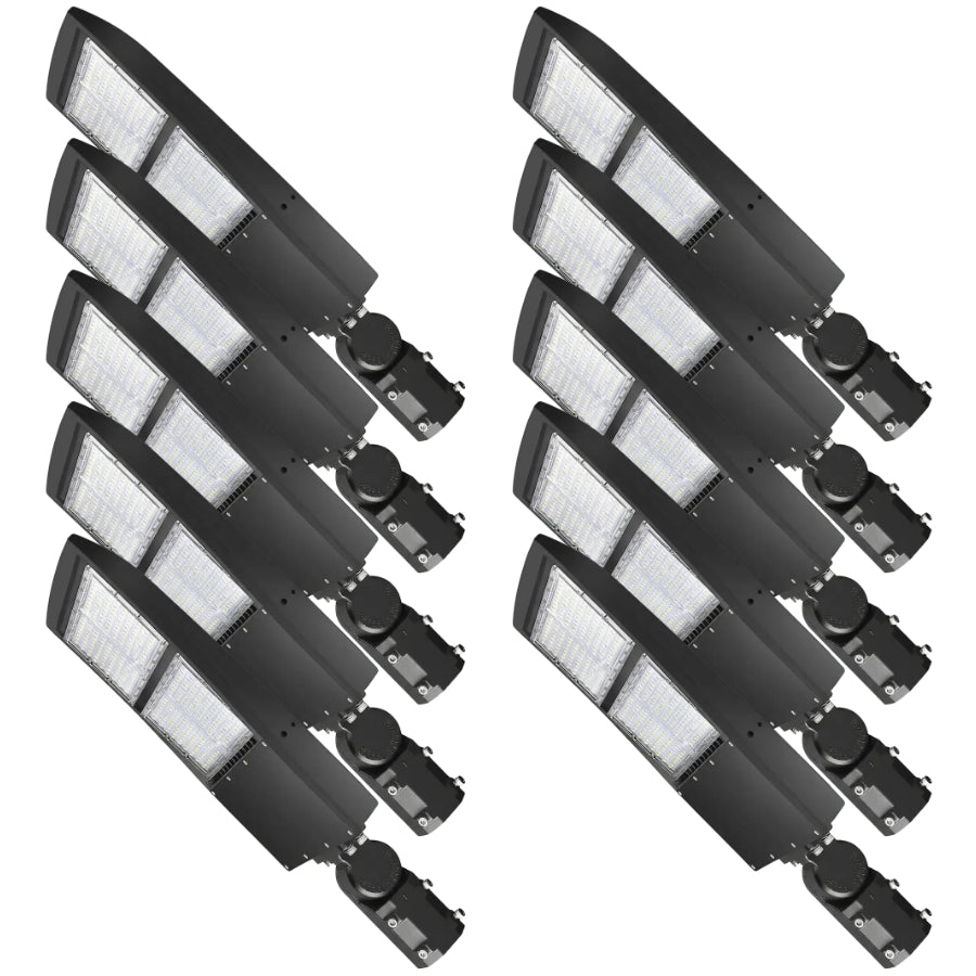 10 Pack Before and After Effect for 300W LED shoebox parking lot light fixture with adjustable slip fitter mount at switchtoled.com