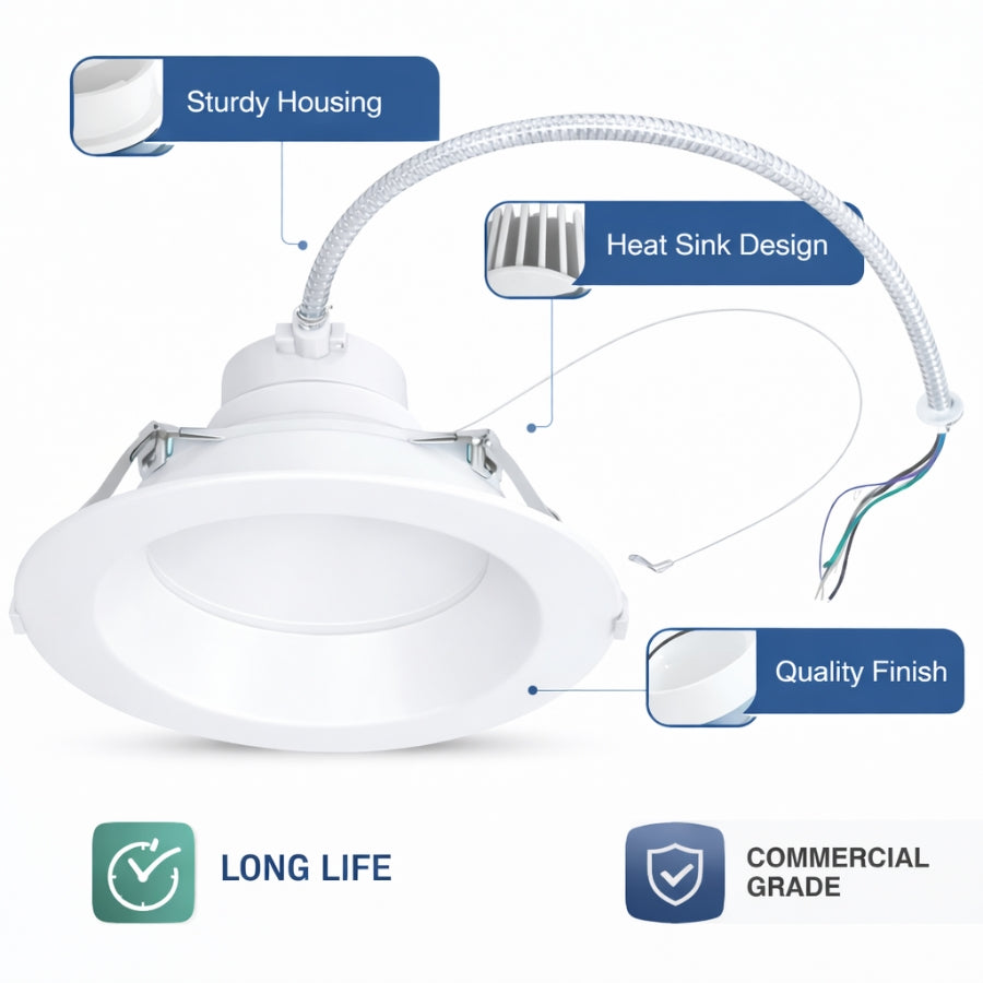 10” Commercial Canless LED Downlight – 22W/30W/38W Selectable – 5CCT ...