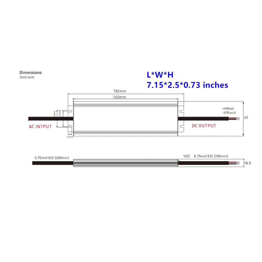 100W 12V LED Power Supplyproduct dimension